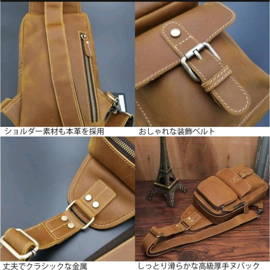 Fujimond グラディオ 厚手 本革 ボディバッグ ショルダーバッグ 斜め 