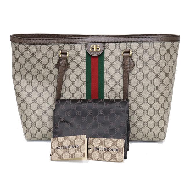 （美品）グッチ GUCCI × バレンシアガ BALENCIAGA コラボ トートバッグ GGスプリーム × レザー ゴールド金具 8185｜fujino-y-shop｜10