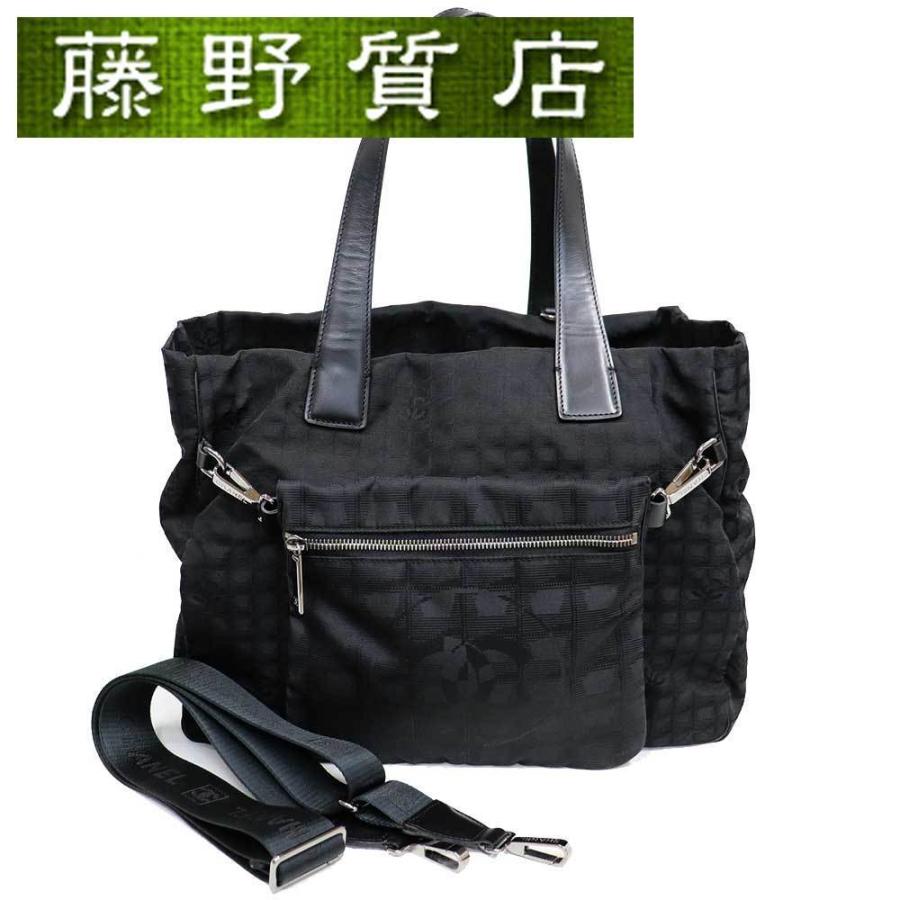 シャネル CHANEL ニュートラベルライン トートバッグ ポーチ付き 2way ショルダー 斜め掛け A26156 ナイロン 黒 シルバー金具  8393 : ch-8393-2021820 : 藤野質店 Y-SHOP - 通販 - Yahoo!ショッピング