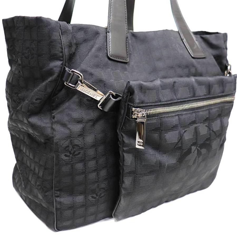 シャネル CHANEL ニュートラベルライン トートバッグ ポーチ付き 2way ショルダー 斜め掛け A26156 ナイロン 黒 シルバー金具  8393