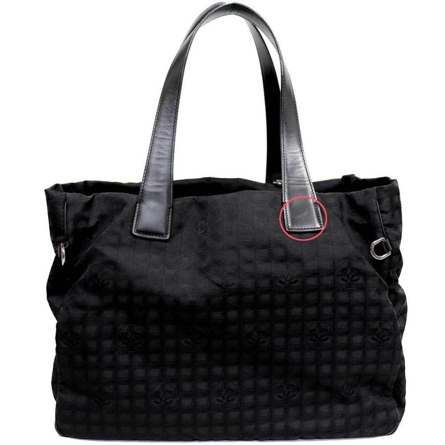 シャネル CHANEL ニュートラベルライン トートバッグ ポーチ付き 2way ショルダー 斜め掛け A26156 ナイロン 黒 シルバー金具  8393