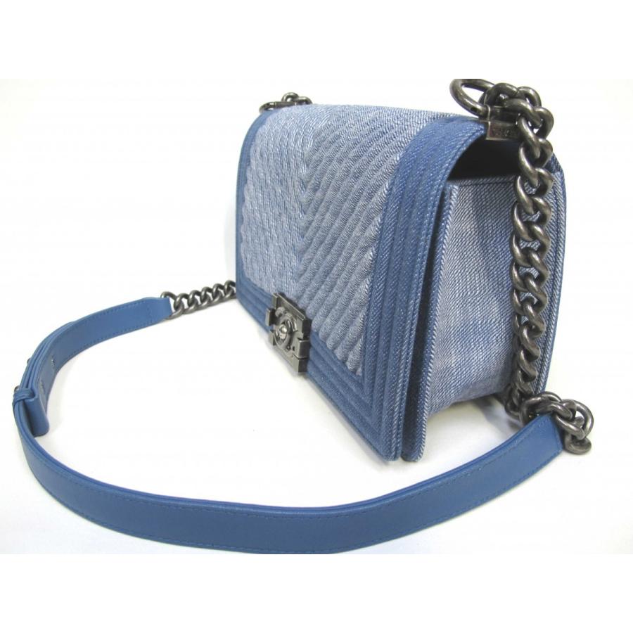 美品 CHANEL シャネル ボーイシャネル アンシェインド チェーン ショルダー バッグ デニム ツイード ネイビー レディース a12409 シャネル(CHANEL)シャネル ボーイシャネル チェーンショルダー