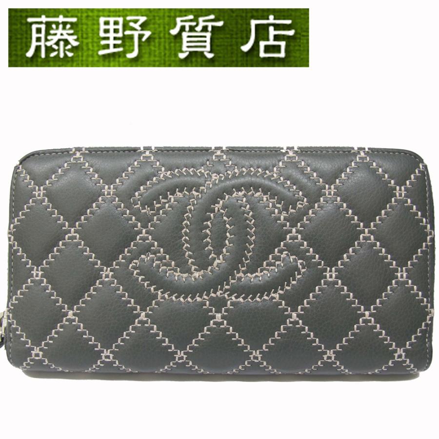 シャネル Chanel ラウンドファスナー長財布 レザー キルトステッチ グレー 78 Ch Saifu 78 藤野質店 Y Shop 通販 Yahoo ショッピング