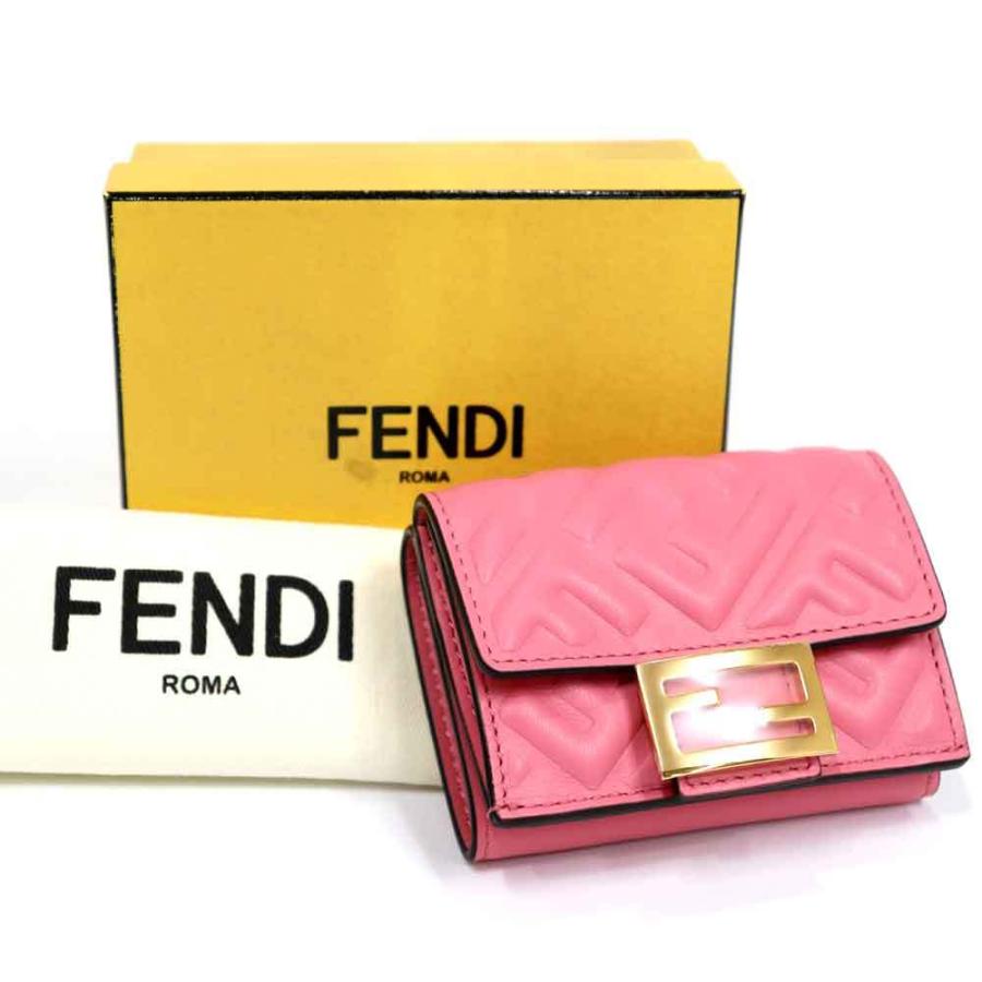 新品）フェンディ FENDI ナッパマイクロ 三つ折り財布 ピンク 