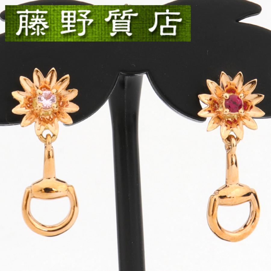 GUCCI （新品仕上げ済）グッチ フローラ ピアス K18 PG × ルビー