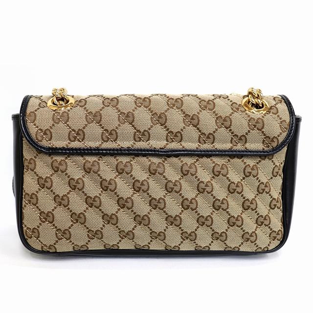 グッチ GUCCI .GGマーモントスモールショルダーバック GGキャンバス　レザー　ベージュ　黒　443497 525040 2Way　型掛け　斜め掛け 8272｜fujino-y-shop｜02