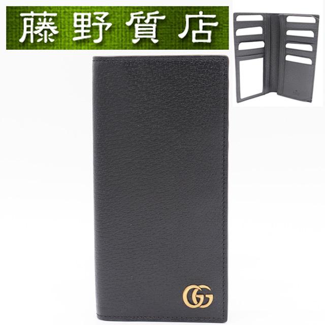 GUCCI 二つ折り財布 ブラック ゴールド金具 GUCCI（グッチ） （美品）グッチ 二つ折り 長財布 レザー 黒 ゴールド