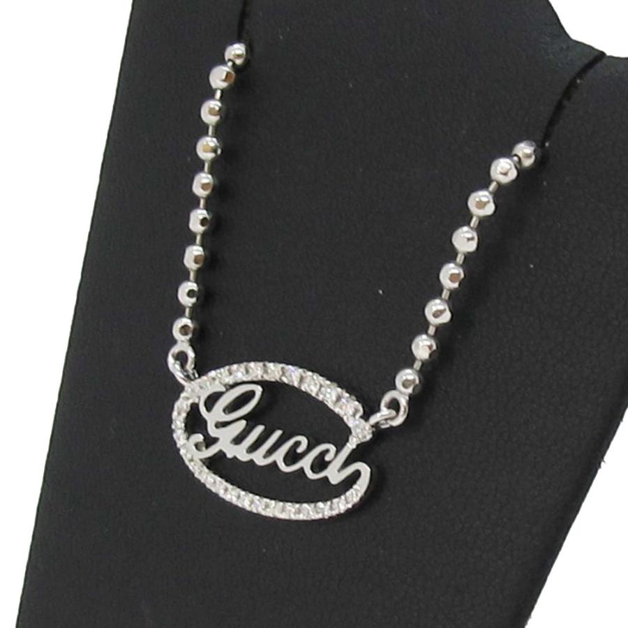 新品仕上げ済 ) グッチ GUCCI ロゴ ネックレス K18 WG × ダイヤ ボール