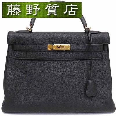 美品）エルメス HERMES ケリー32 KELLY 内縫い トゴ 黒 ゴールド金具 X 