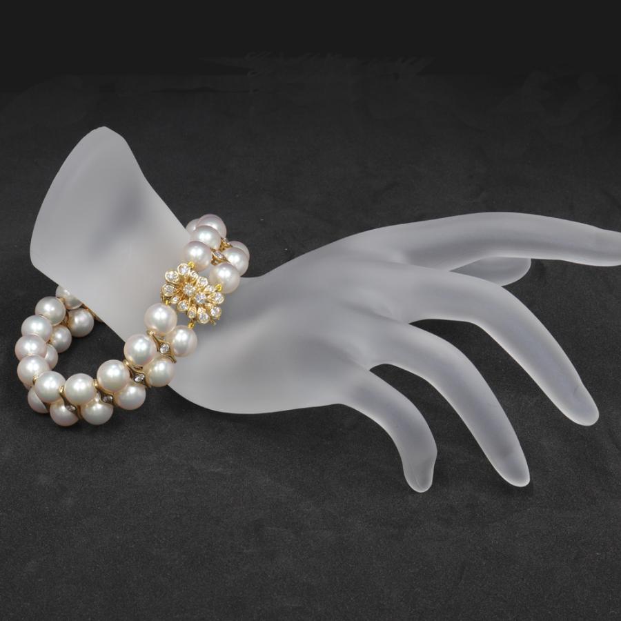 MIKIMOTO （美品）ミキモト 2連パールダイヤブレスレット K18YG