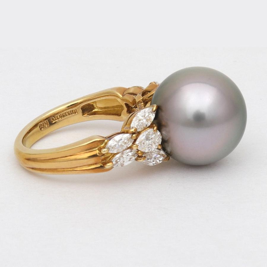 （美品）ミキモト MIKIMOTO ブラックパールリング(約9号) 12.9mm玉 K18YG×黒真珠×ダイヤモンド 0.93ct  8559｜fujino-y-shop｜03