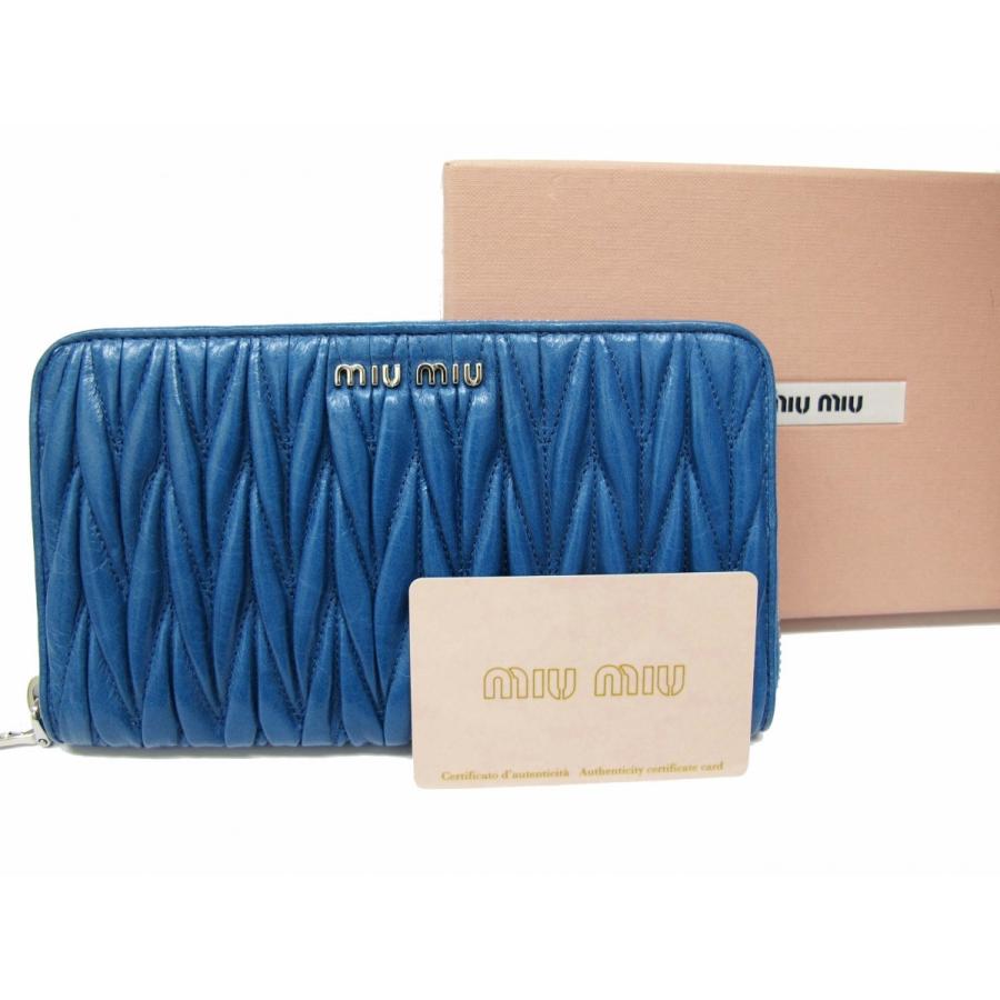 miu ミュウミュウ MIUMIU ラウンドファスナー長財布 レザー 青系