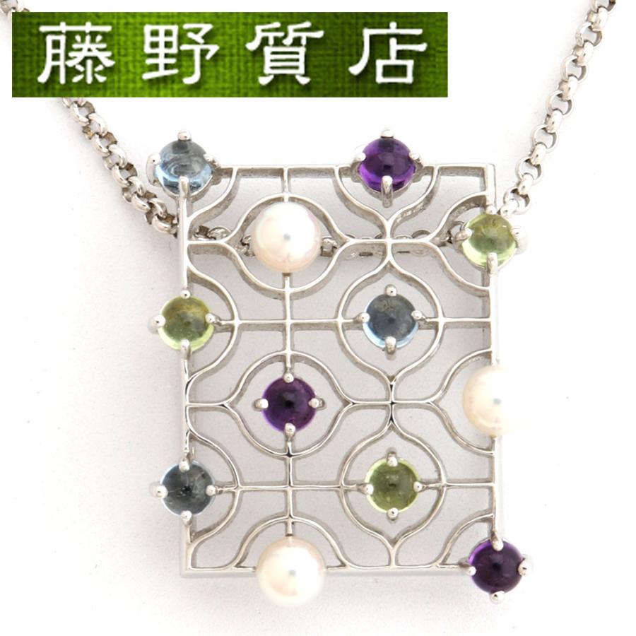 MIKIMOTO (美品)ミキモト パールカラーストーンネックレス K18 WG 