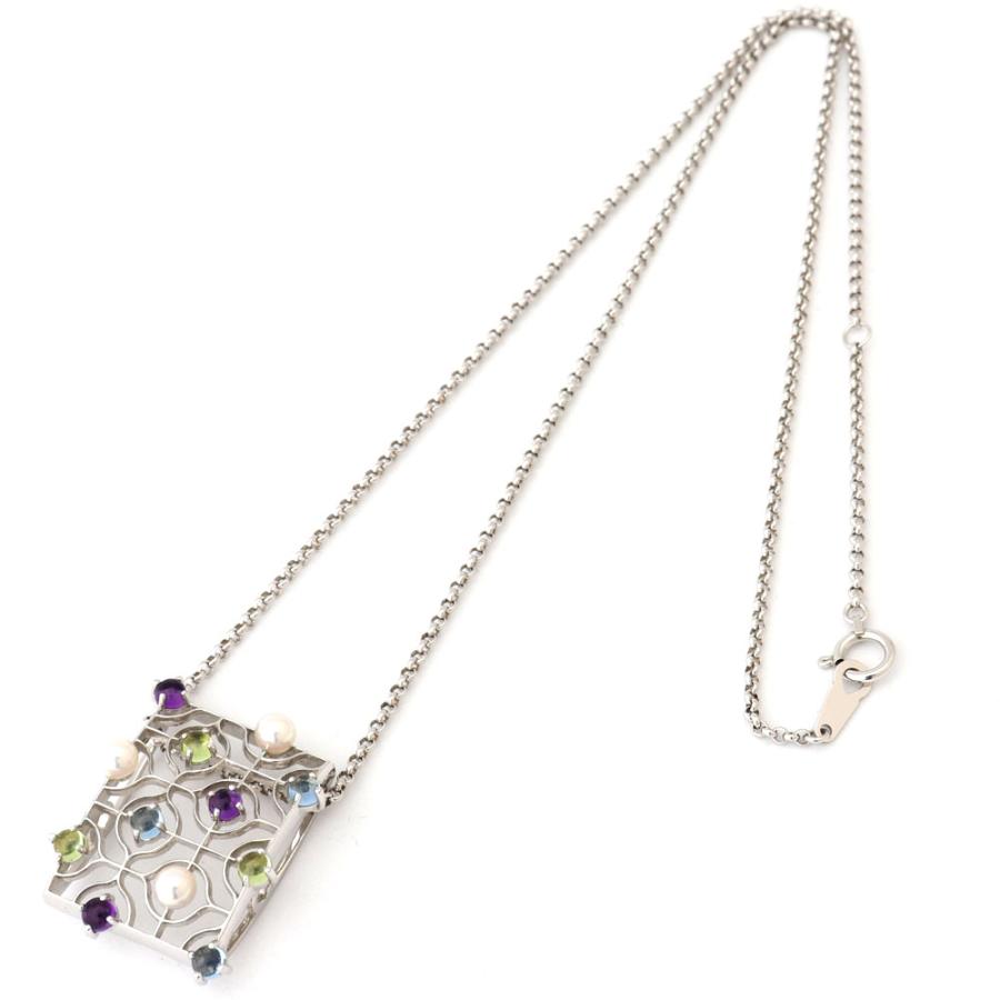 MIKIMOTO (美品)ミキモト パールカラーストーンネックレス K18 WG 