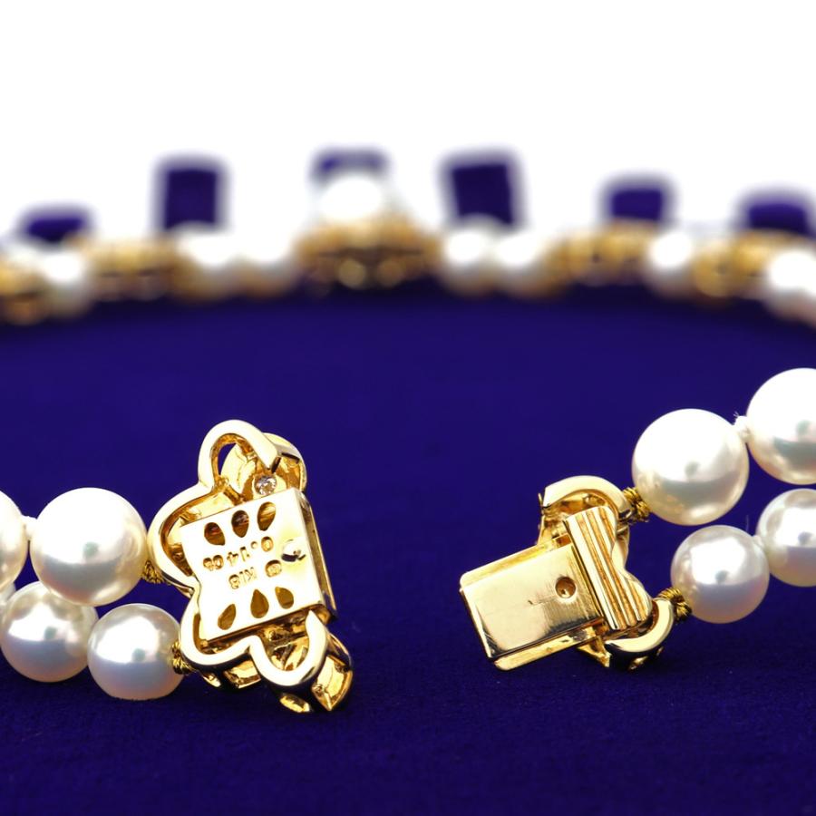 MIKIMOTO（ミキモト） (美品) パール 2連 ダイヤ ネックレス K18 YG