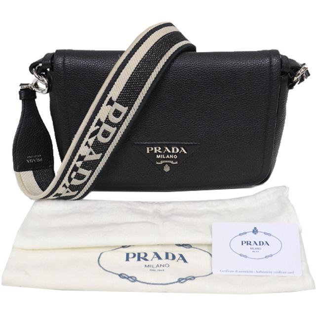 PRADA プラダ 斜め掛け ショルダーバッグ 型押しレザー 黒 PRADA プラダ 斜め掛け ショルダーバッグ 型押しレザー 黒