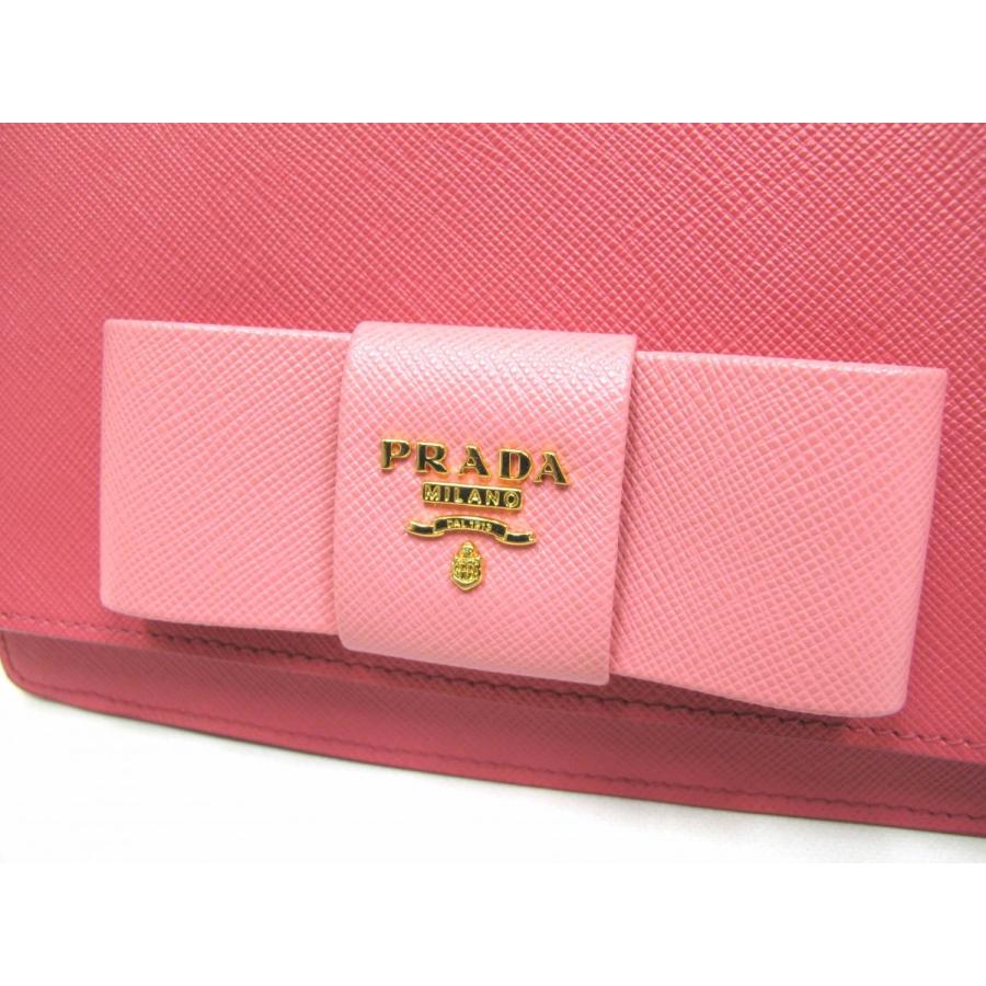 PRADA リボン付きピンクショルダー財布 PRADA PRADA プラダ ショルダーウォレット リボン レザー ピンク