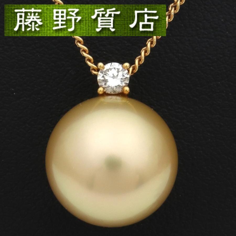 （美品）タサキ TASAKI 田崎 ダイヤゴールデンパールネックレス K18ピンクゴールド×ダイヤ(約0.11ct)×南洋白蝶真珠(ゴールデン