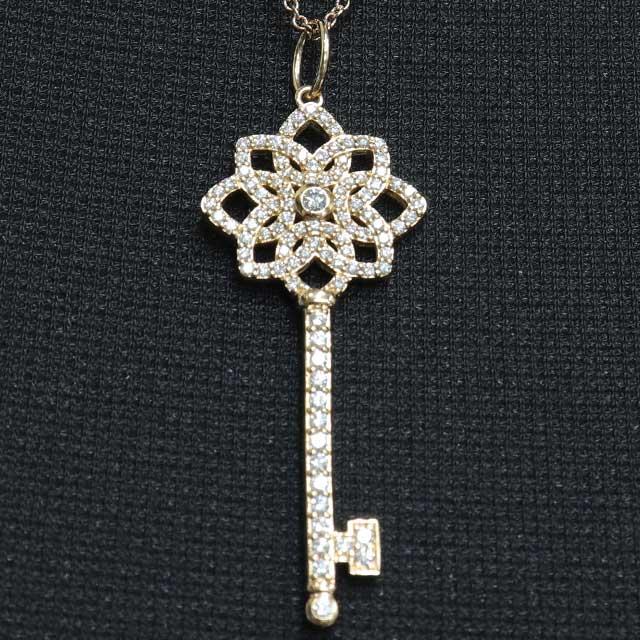 n*中様 Tiffany&Co. キー モチーフ 750 K18ダイヤペンダント Tiffany Keys （新品仕上げ済）ティファニー TIFFANY ウォーブン キー