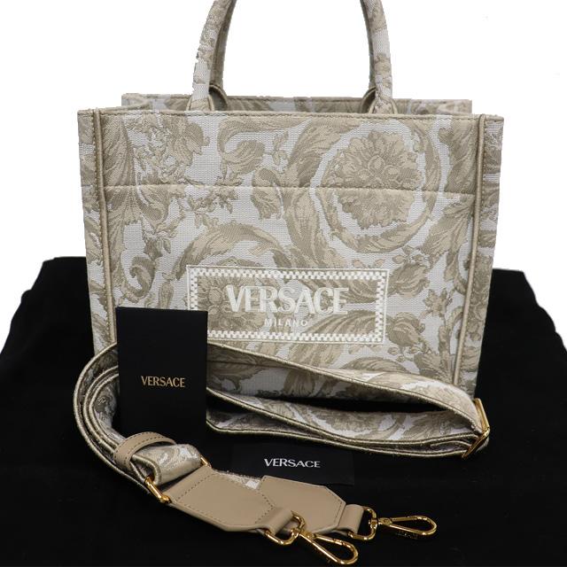 【美品】VERSACE アテナ トートバッグ ミディアム トート バッグ バロッコ アテナ ラフィア ホワイト