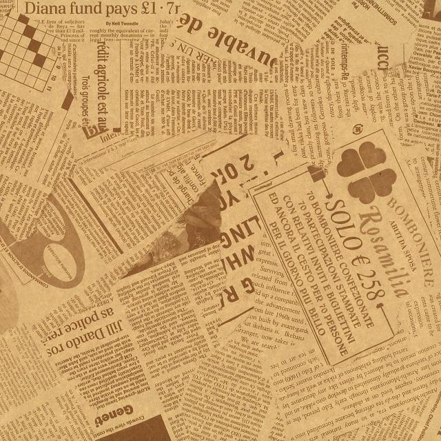 英字 新聞紙柄 包装紙 セピア 100枚 フジパック ラッピングペーパー