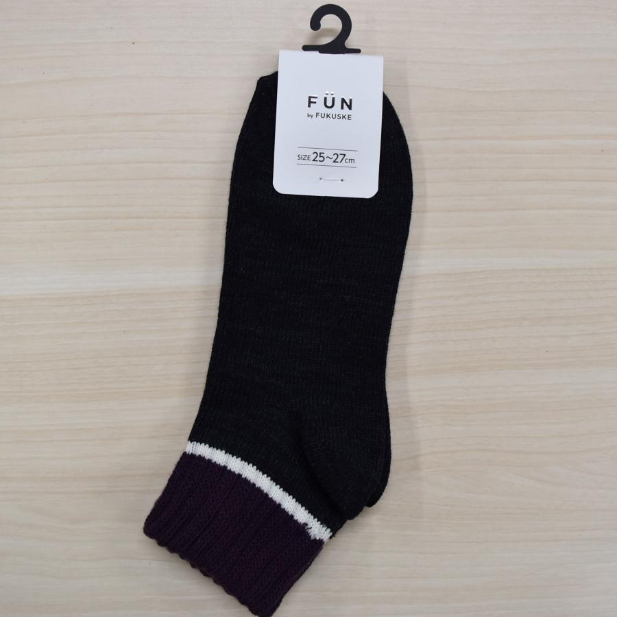 FUKUSUKE 靴下 25〜27cm 3FB74W ボルドー グレー 秋冬 アンクル リブ ソックス 65