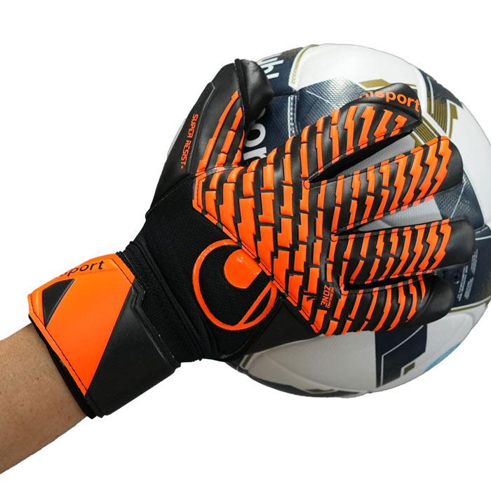 ウールシュポルト スーパーレジスト ハーフネガティブ uhlsport サッカー キーパーグローブ キーパー手袋 ゴールキーパー ブラック×フローオレンジ(1011388-01)_1