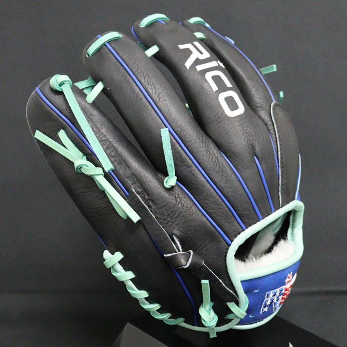 RICO 軟式グローブ 野球 - ブラック×トレンチ 内野手用 | 軟式グローブ 久保田スラッガー 黒/青　内野手用 グローブ