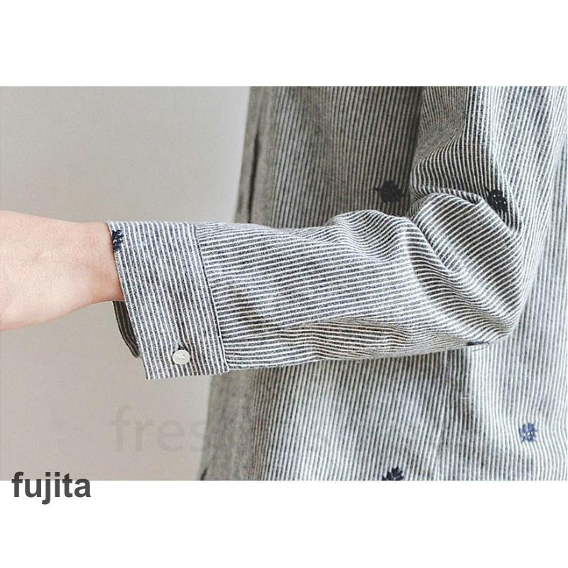 刺繍シャツ レディース ブラウス 春 秋 冬 ストライプ 長袖 コットンシャツ ボタニカル 大 新品 定番｜fujita-store｜10