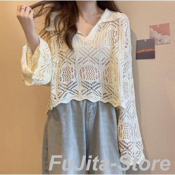 サマーニット 透かし編み ニット トップス かぎ編み レディース