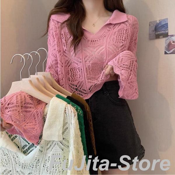 サマーニット 透かし編み ニット トップス かぎ編み レディース