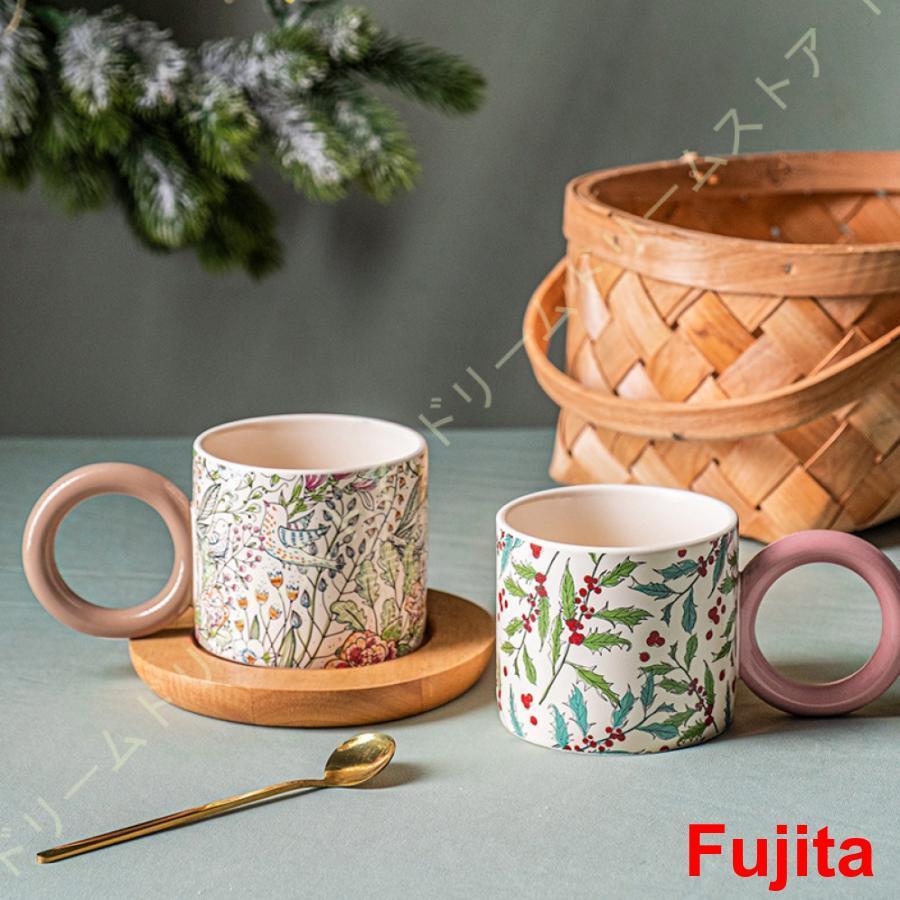 マグカップ フラワー 鳥柄 牛乳 コーヒーカップ マグ 350ml 大