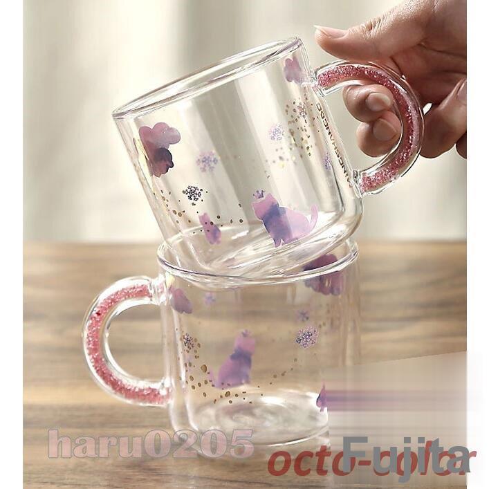 コーヒーカップ 二重構造 ガラス カップ 300ml ダブルウォール 耐熱ガラス グラス マグカップ 二重ガラス 可愛い 猫 保冷 熱くない 結婚 新築お祝い プレゼント｜fujita-store｜05