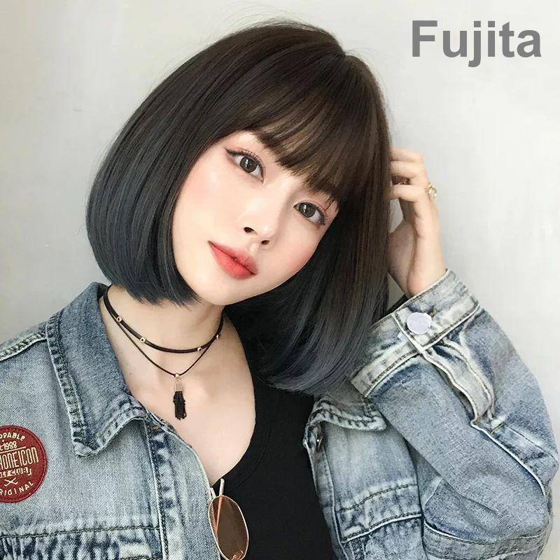 ウィッグ ボブ グラデーション姫カット インナーカラー ショート ウィッグ 黒髪 ストレート ウイッグ wig かつら 自然 女装 ウィッグ｜fujita-store｜03