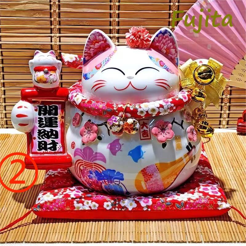 招き猫と福の神の陶器貯金箱