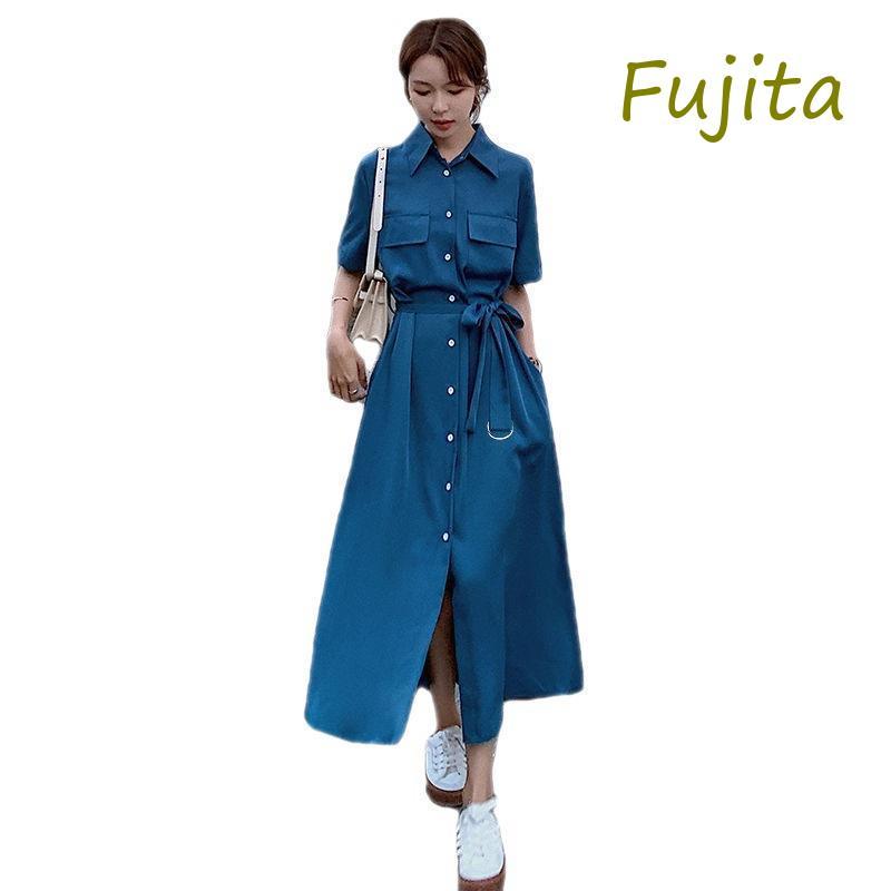 シャツワンピース レディース ワンピース マキシ丈 長袖レトロ