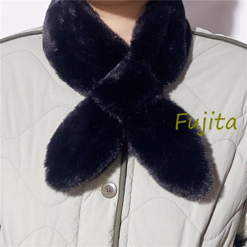 美品の使用感無し✩カシミア＆ウール✩ブルーフォックス✩黒✩ファーショール マフラー ストール レディース フェイクファー 無地 おしゃれ