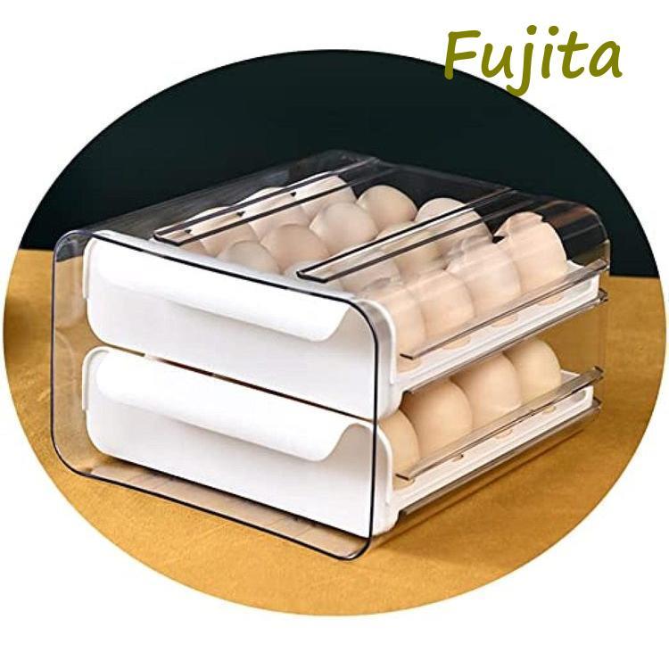 玉子収納ケース 卵パック 卵ボックス 卵保護ケース 冷蔵庫収納 整理 収納ボックス 取り出し便利 引き出し式 コンパクト 耐久性 32個 冷蔵庫用｜fujita-store｜04