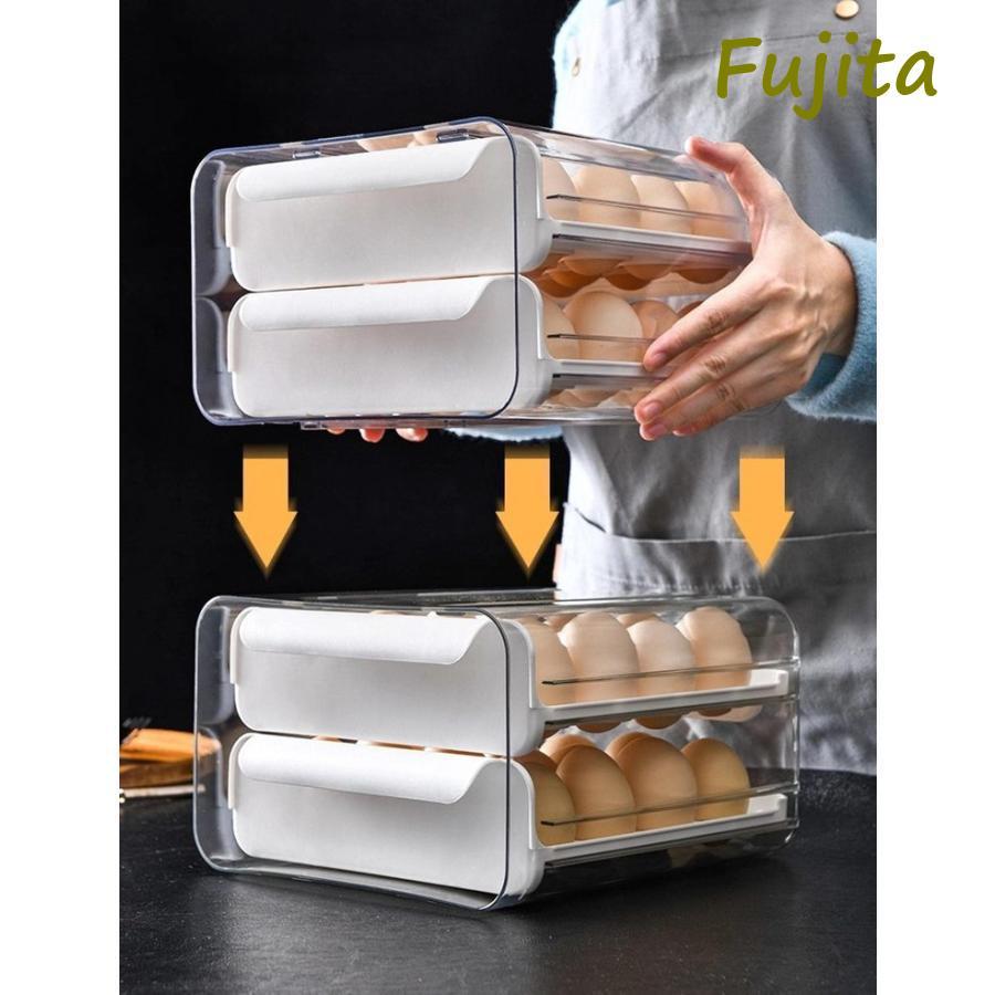 玉子収納ケース 卵パック 卵ボックス 卵保護ケース 冷蔵庫収納 整理 収納ボックス 取り出し便利 引き出し式 コンパクト 耐久性 32個 冷蔵庫用｜fujita-store｜08