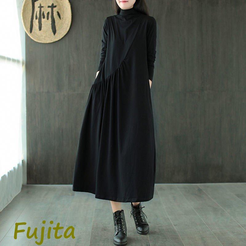 ワンピース 長袖 ロングワンピース タートルネック レディース