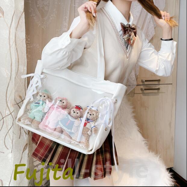 痛痛バ編み上げA4トートリボンレースアップレザー地雷 : 藤田