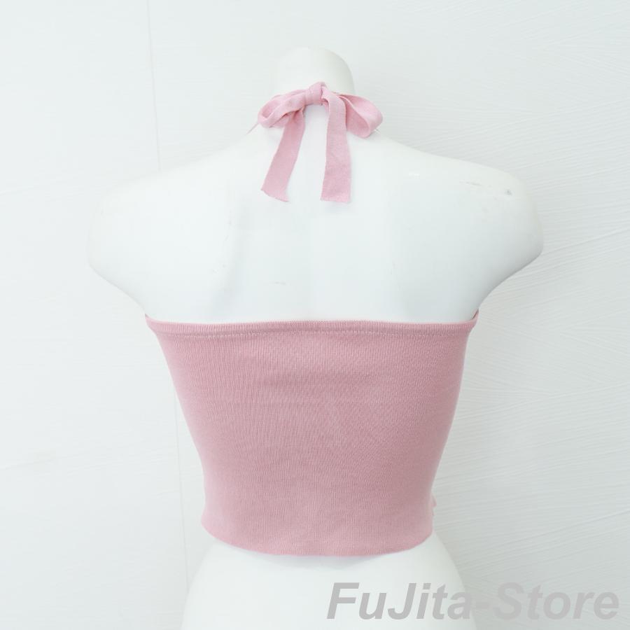 リボン付きキャミソール ホルターネック ピンク シフォン ホルターネック キャミソール ニット 夏 : 藤田ストア - 通販