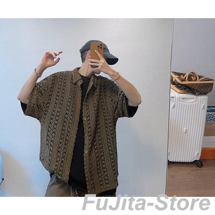 トリーバーチ：美品【コットン100%×鍵編み／フリンジ】サマーニット•半袖シャツ 楽天市場】サマーニット メンズ 透かし編み 半袖ニット 半袖T