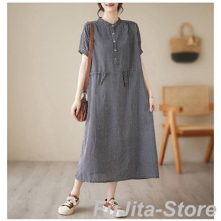 シャツワンピース ストライプ ワンピース レディース 夏 半袖