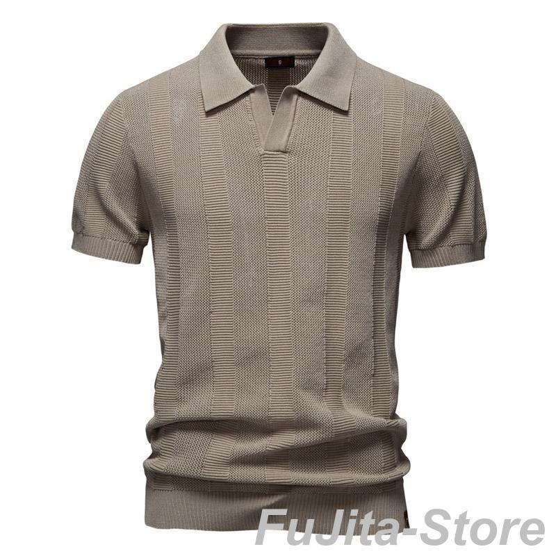 Vネック サマーニット メンズ ゴルフ シャツ 半袖 無地 おしゃれ