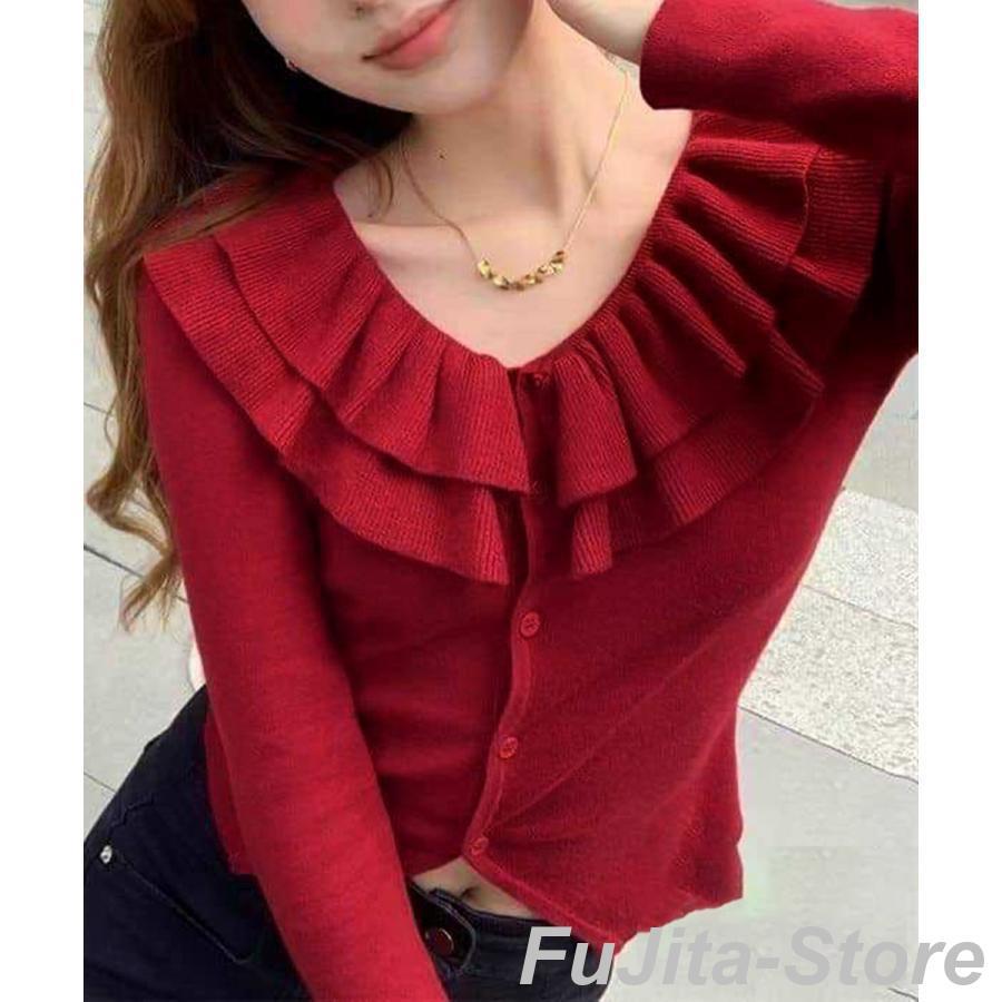 フリルニットトップス フリルニットトップス オフショルダー秋服 : 藤田ストア - 通販