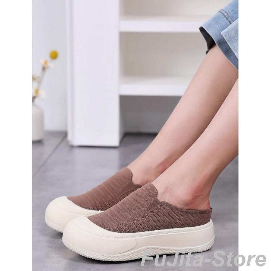 スリッポン かかとなし アッパーニット スニーカー 婦人靴