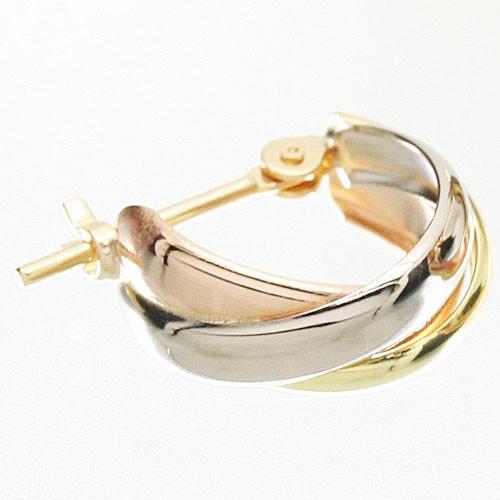 送料無料 18金とプラチナピアス スリーカラー レディース トリニティーフープピアスの画像