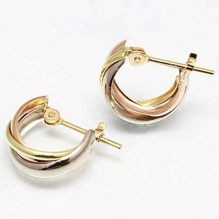 送料無料 18金とプラチナピアス スリーカラー レディース トリニティーフープピアスの画像