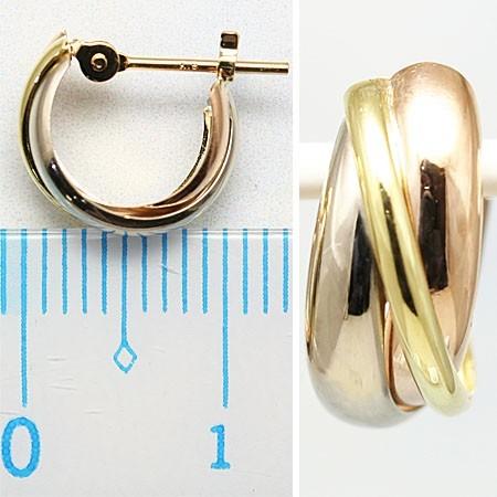 送料無料 18金とプラチナピアス スリーカラー レディース トリニティーフープピアスの画像